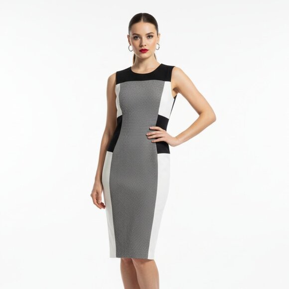 Karen Millen Modern Colorblock Sheath Dress Size 8 Abstract Print Black White - Picture 1 of 10